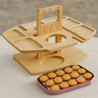 Wine Table Foldable Acacia Wood Glass & Bottle Holders