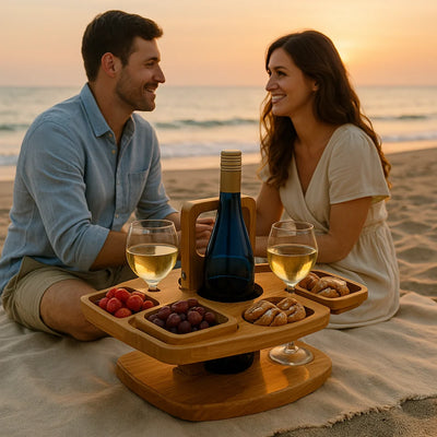 Wine Table Foldable Acacia Wood Glass & Bottle Holders