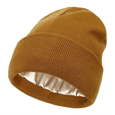 Winter Beanie Wool Exterior Silk Lining Hair-Friendly Comfort
