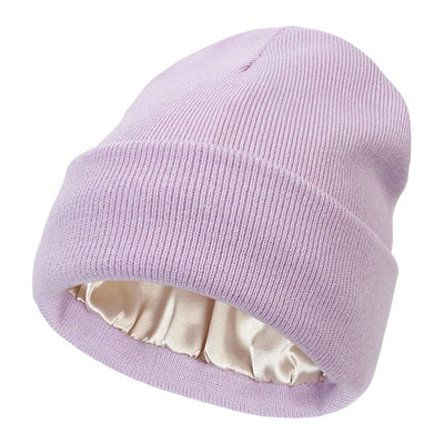 Winter Beanie Wool Exterior Silk Lining Hair-Friendly Comfort