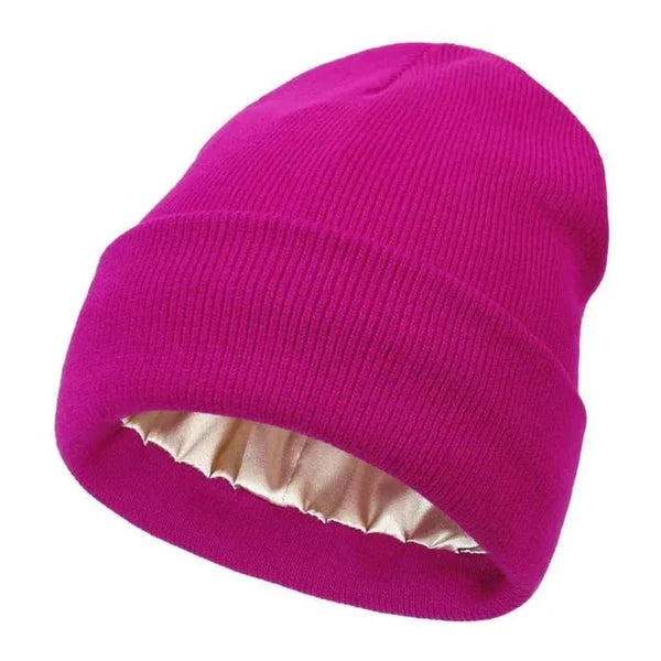 Winter Beanie Wool Exterior Silk Lining Hair-Friendly Comfort