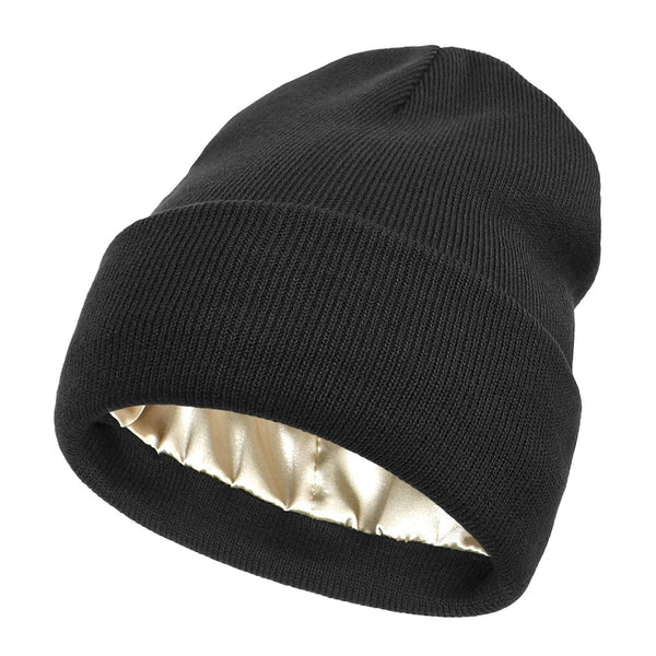Winter Beanie Wool Exterior Silk Lining Hair-Friendly Comfort