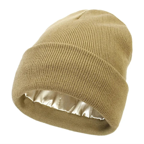 Winter Beanie Wool Exterior Silk Lining Hair-Friendly Comfort