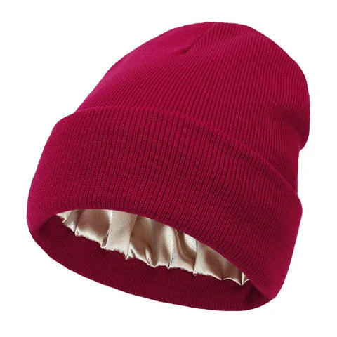 Winter Beanie Wool Exterior Silk Lining Hair-Friendly Comfort