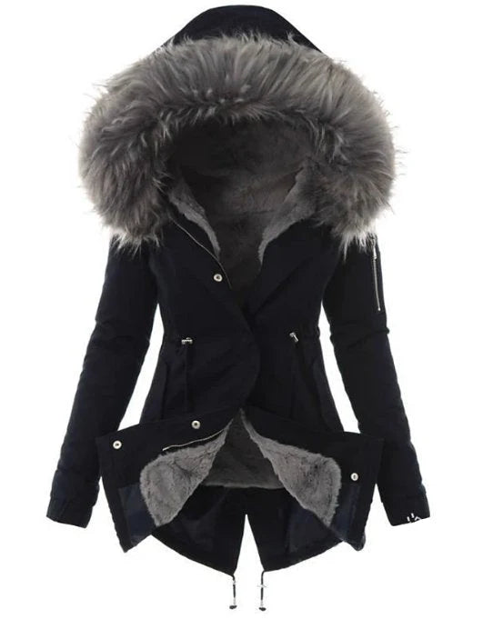 Winter Parka Full Faux Fur Lining Wind-Resistant Adjustable Waist