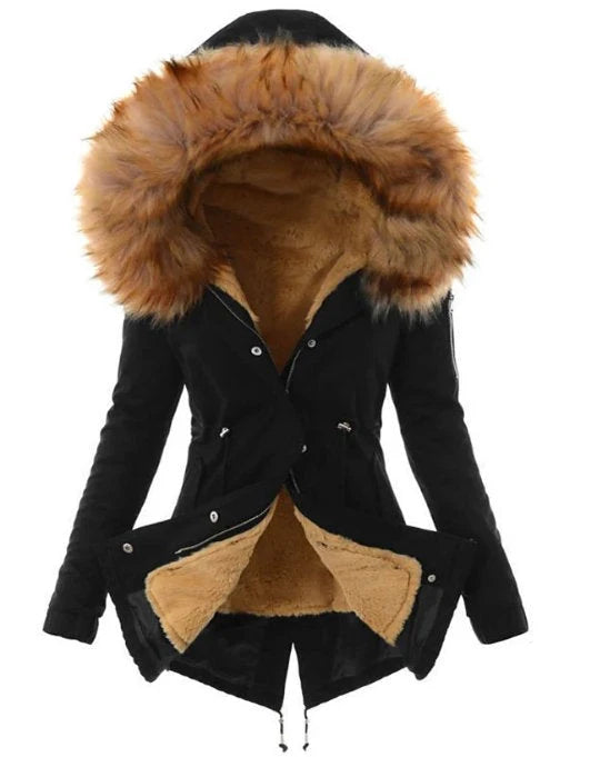 Winter Parka Full Faux Fur Lining Wind-Resistant Adjustable Waist