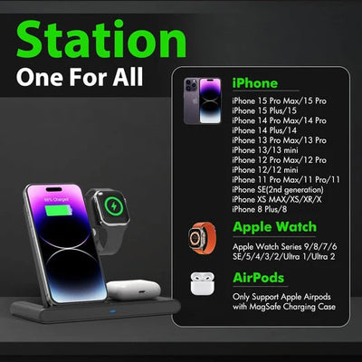 Wireless Charging Stand 3-In-1 Foldable Fast Charging