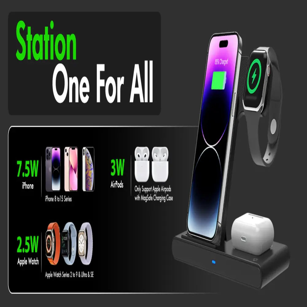 Wireless Charging Stand 3-In-1 Foldable Fast Charging