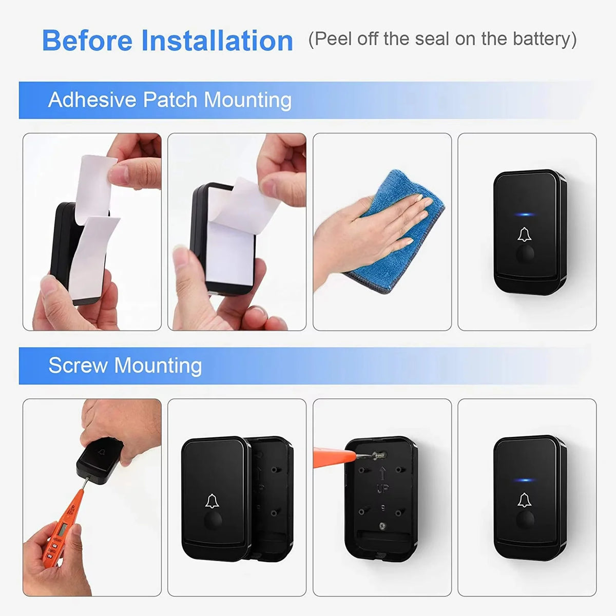 Wireless Doorbell Kit 1000 Ft Range Weatherproof Button