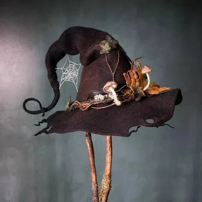 Witch Hat Handcrafted Wet Felt Merino Wool Adjustable Fit