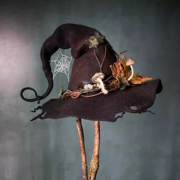 Witch Hat Handcrafted Wet Felt Merino Wool Adjustable Fit