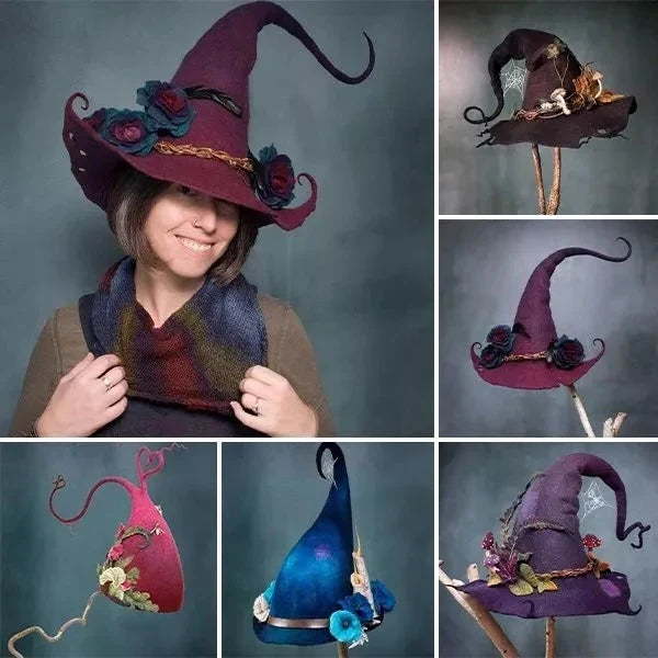 Witch Hat Handcrafted Wet Felt Merino Wool Adjustable Fit