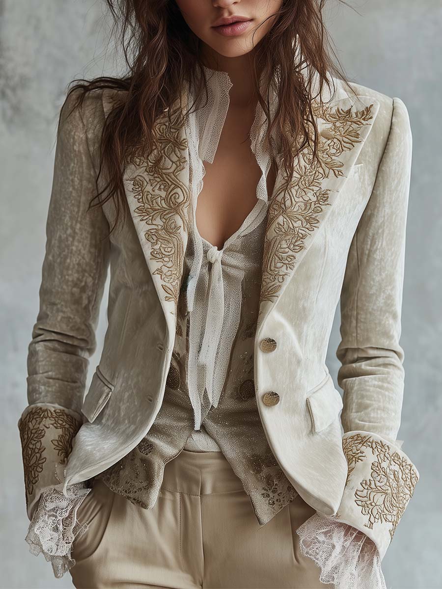 Women's Blazer Tailored Fit Two-Button Contrast Lapels & Cuffs