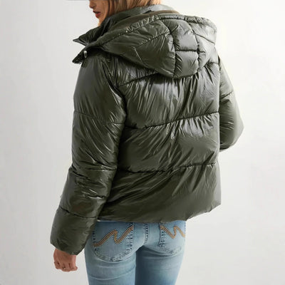 Women's Down Jacket Lightweight Adjustable Hood Glossy Finish