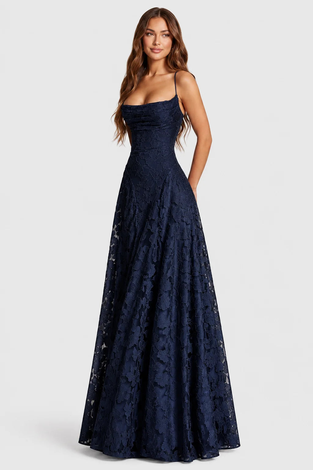 Women's Dress 3D Floral Lace A-Line Draped Neckline