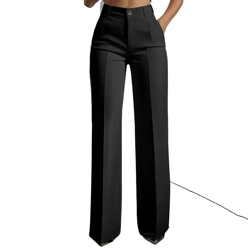 Women's Dress Pants High-Waist Straight Leg Wrinkle-Resistant Polyester