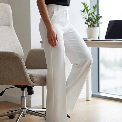 Women's Dress Pants High-Waist Straight Leg Wrinkle-Resistant Polyester