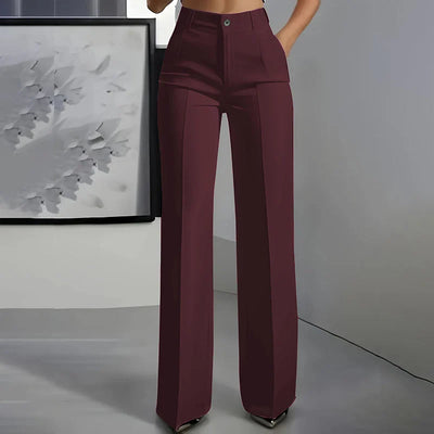 Women's Dress Pants High-Waist Straight Leg Wrinkle-Resistant Polyester