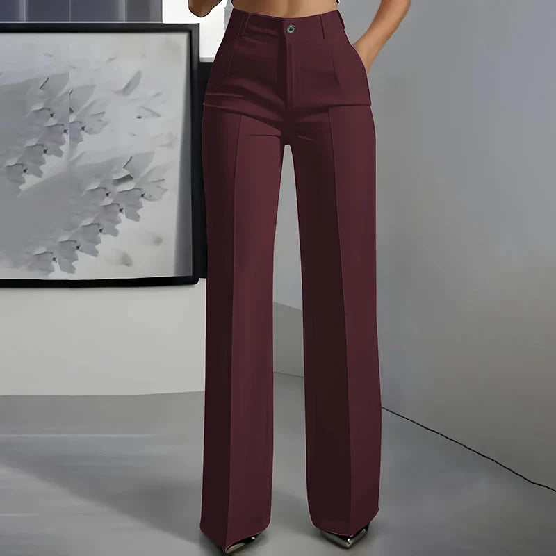 Women's Dress Pants High-Waist Straight Leg Wrinkle-Resistant Polyester