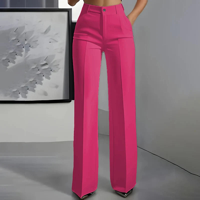Women's Dress Pants High-Waist Straight Leg Wrinkle-Resistant Polyester