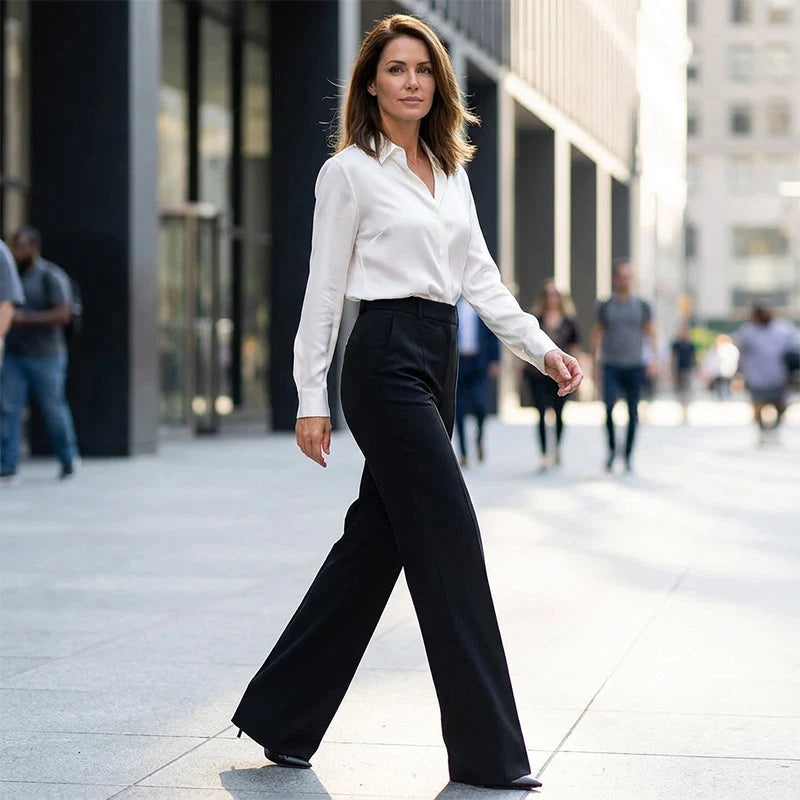 Women's Dress Pants High-Waist Straight Leg Wrinkle-Resistant Polyester
