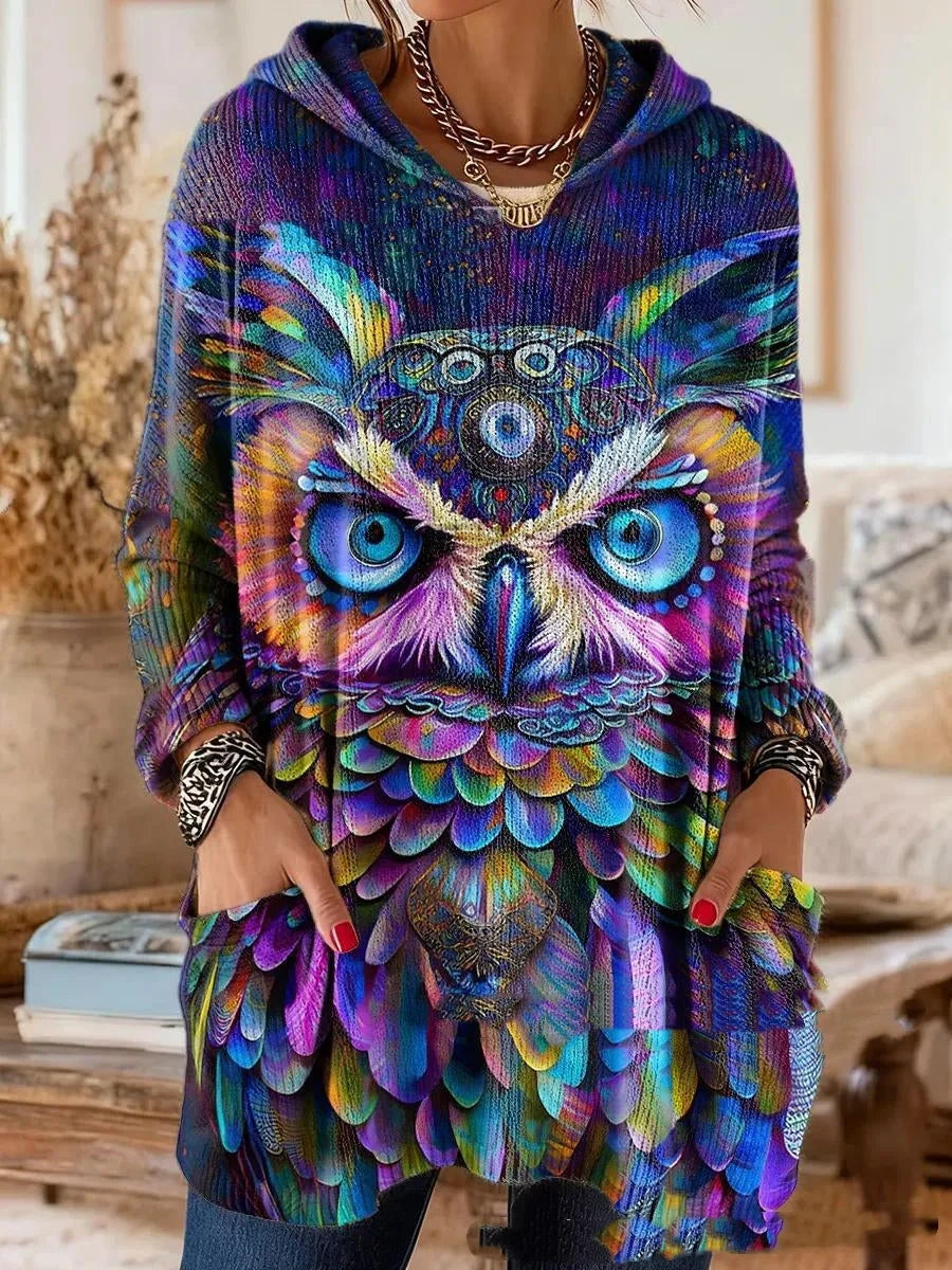 Women's Hooded Tunic Bohemian Print Relaxed Fit Long Sleeves