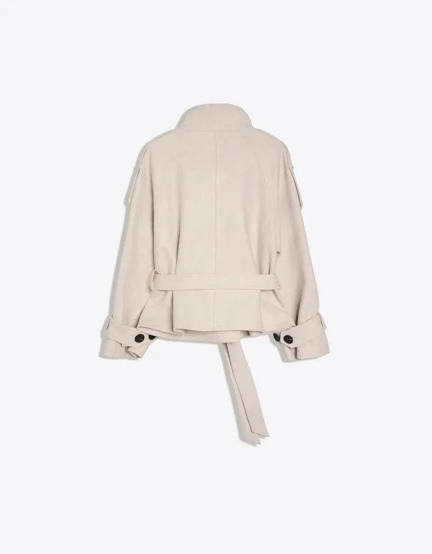 Women's Pea Coat Cotton Blend Adjustable Belt