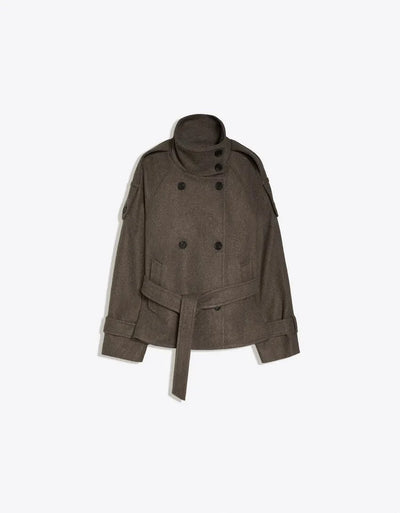 Women's Pea Coat Cotton Blend Adjustable Belt