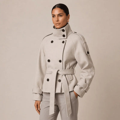 Women's Pea Coat Cotton Blend Adjustable Belt