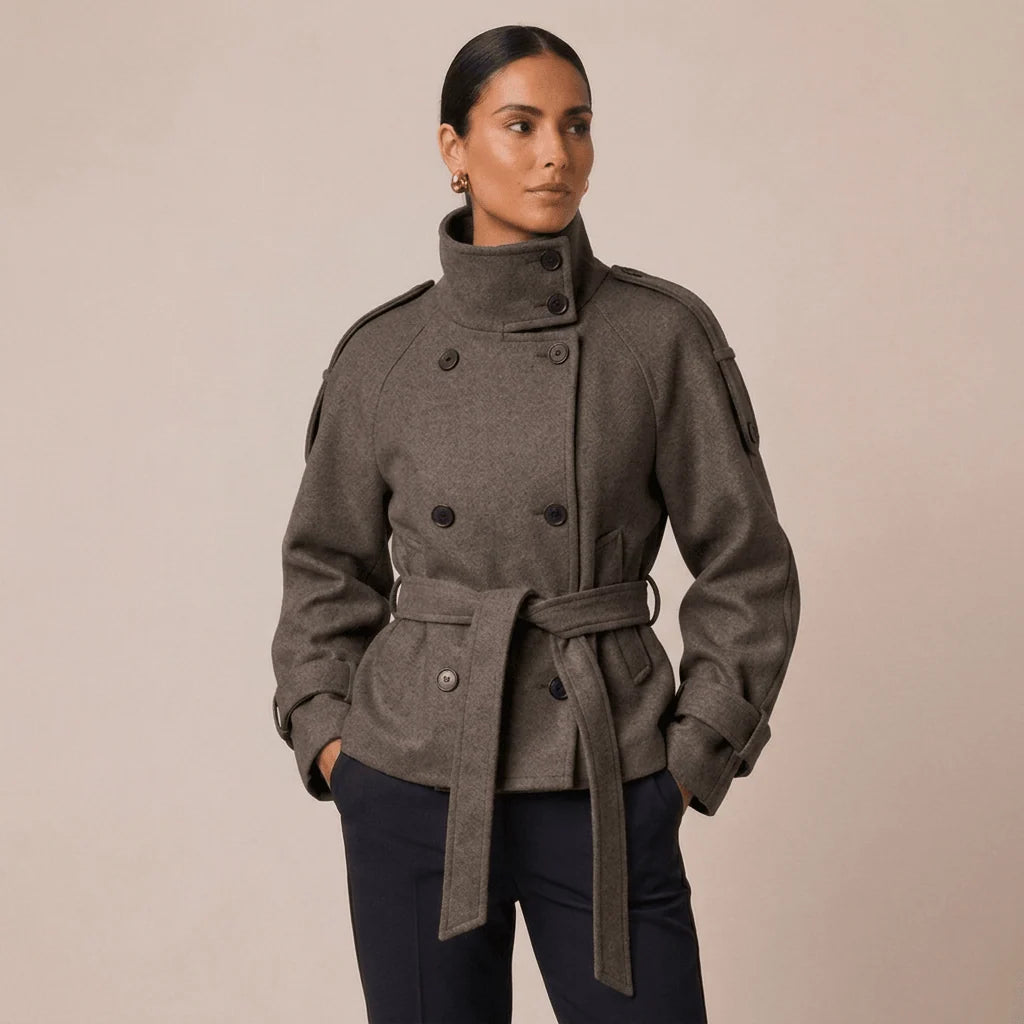 Women's Pea Coat Cotton Blend Adjustable Belt
