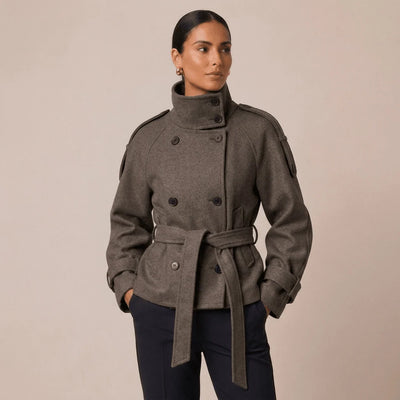 Women's Pea Coat Cotton Blend Adjustable Belt