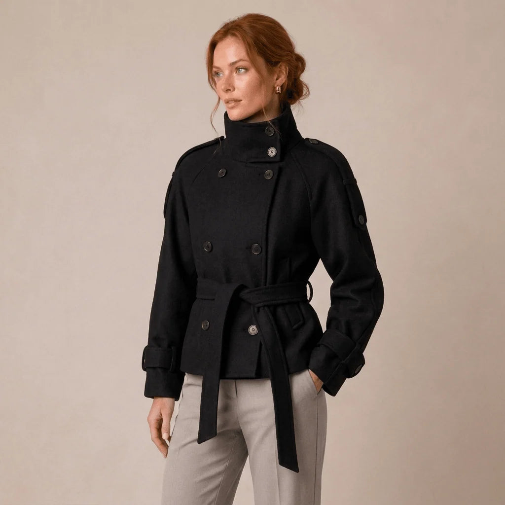 Women's Pea Coat Cotton Blend Adjustable Belt