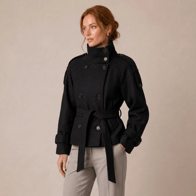 Women's Pea Coat Cotton Blend Adjustable Belt