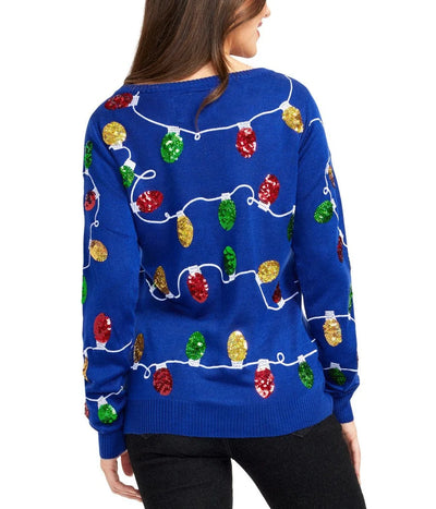 Women's Sweater Acrylic Knit Festive Lights & Trees