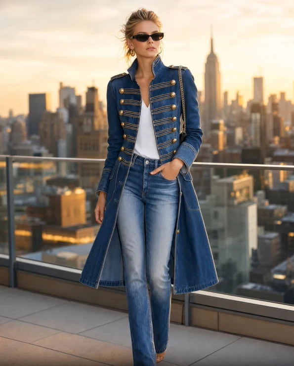 Women's Trench Coat Double-Breasted Waist-Defined Military Style
