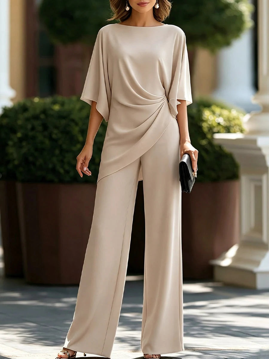 Women's Two-Piece Set Cape Sleeves High-Waisted Wide-Leg Pants