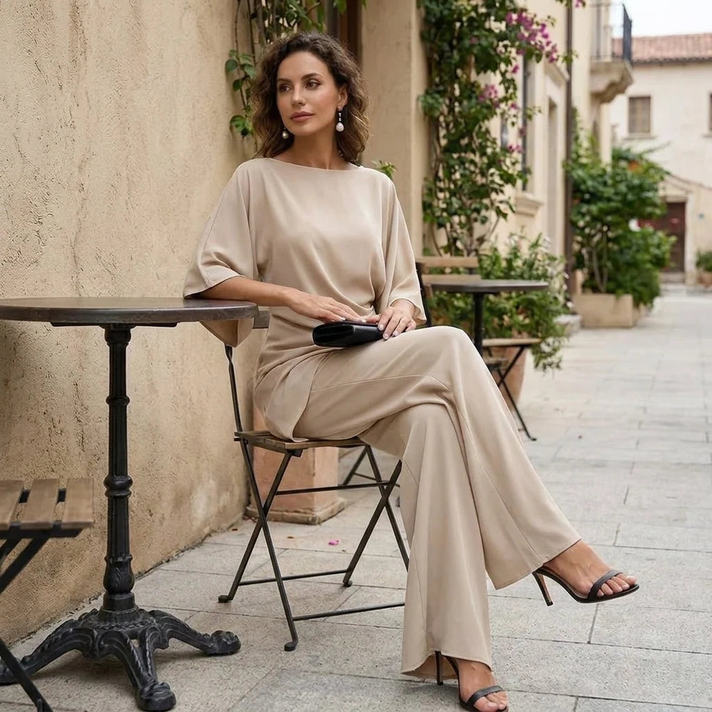Women's Two-Piece Set Cape Sleeves High-Waisted Wide-Leg Pants