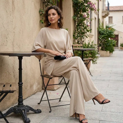 Women's Two-Piece Set Cape Sleeves High-Waisted Wide-Leg Pants