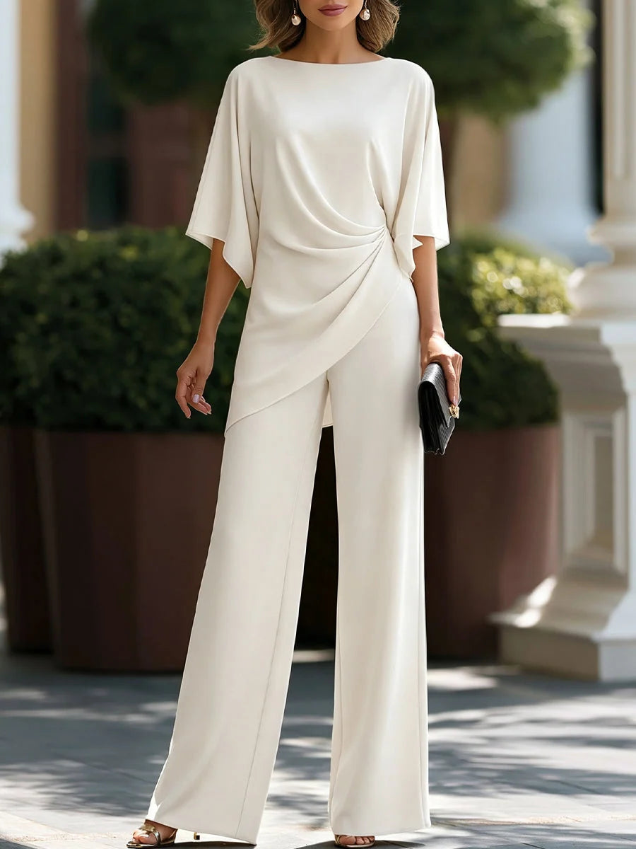 Women's Two-Piece Set Cape Sleeves High-Waisted Wide-Leg Pants