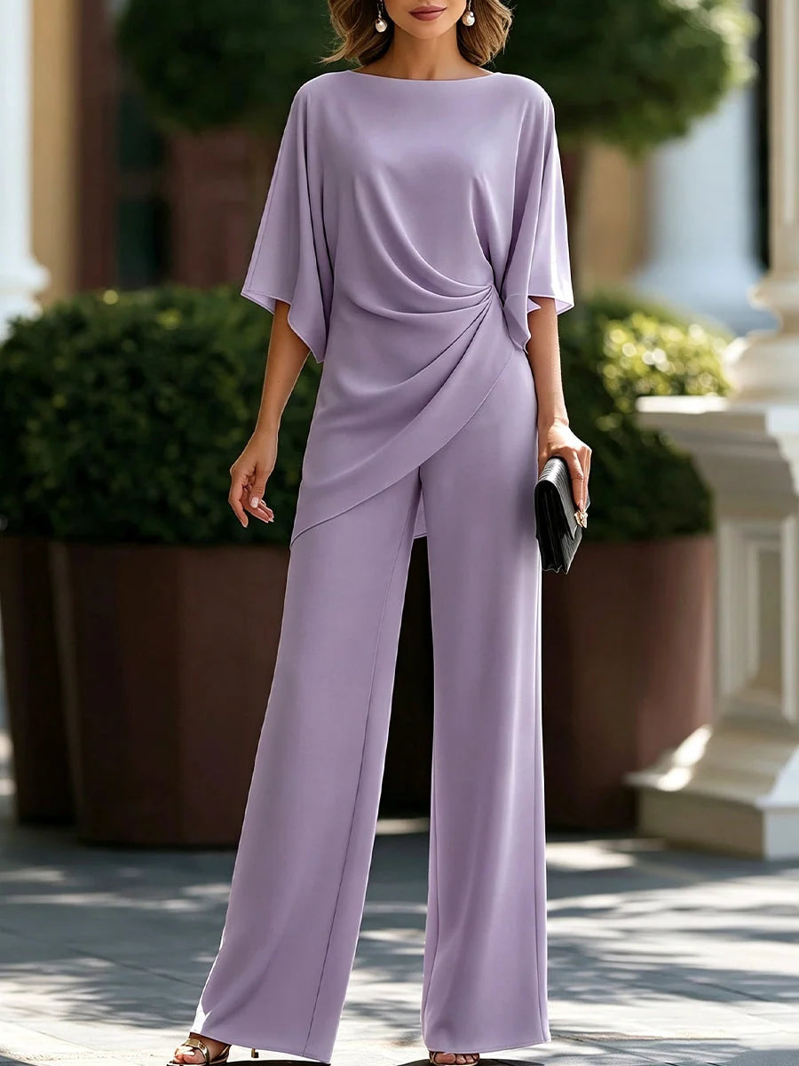 Women's Two-Piece Set Cape Sleeves High-Waisted Wide-Leg Pants