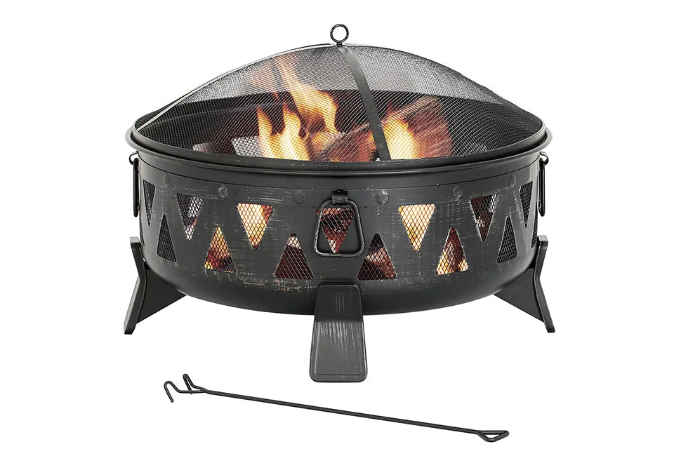Wood-Burning Fire Pit Steel 30-Inch Bowl with Spark Screen & Poker