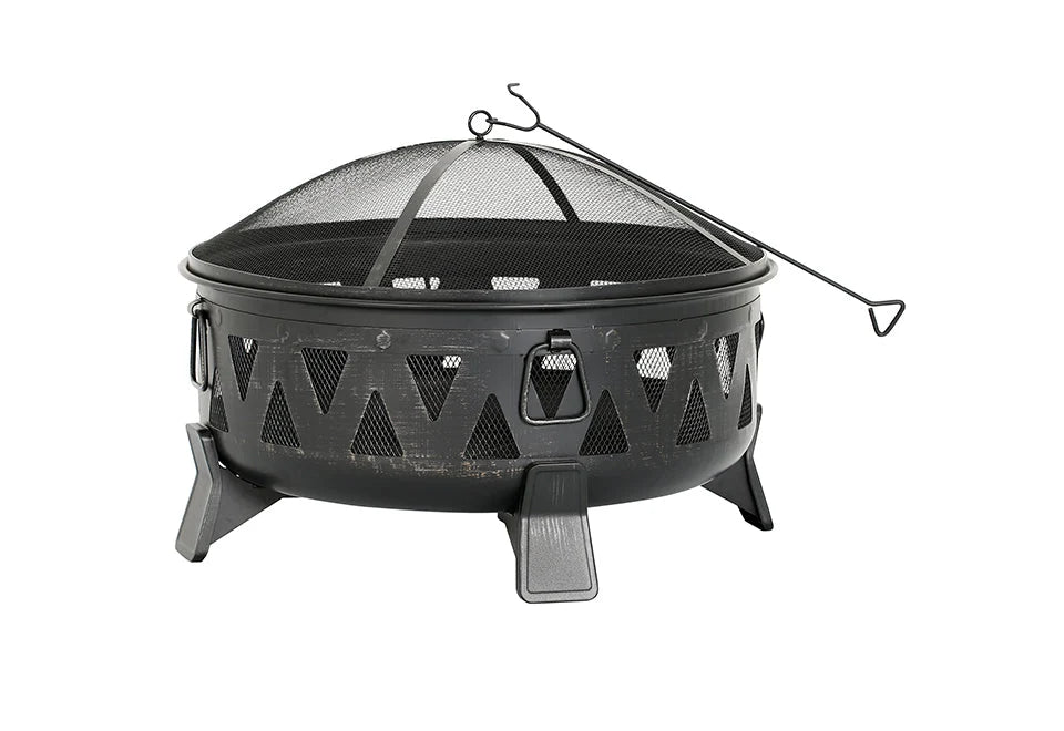 Wood-Burning Fire Pit Steel 30-Inch Bowl with Spark Screen & Poker