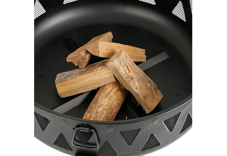Wood-Burning Fire Pit Steel 30-Inch Bowl with Spark Screen & Poker