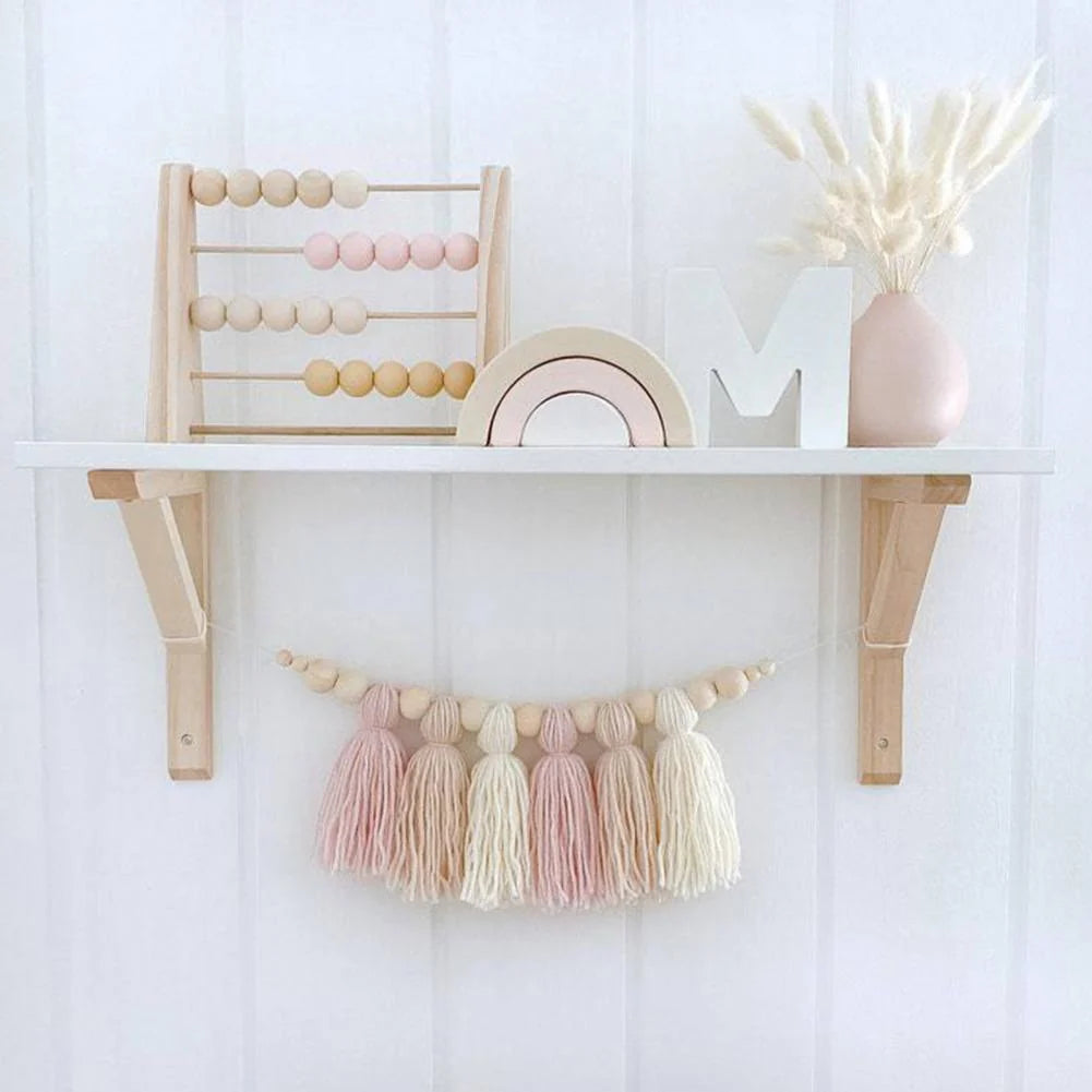 Wooden Bead Garland Natural Wood Adjustable Length 8 Colors