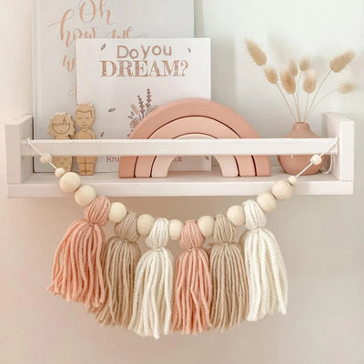 Wooden Bead Garland Natural Wood Adjustable Length Eight Colors