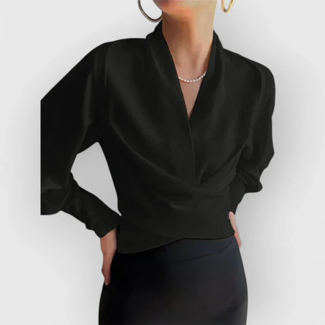 Wrap Blouse Crossover Front Adjustable Side Tie