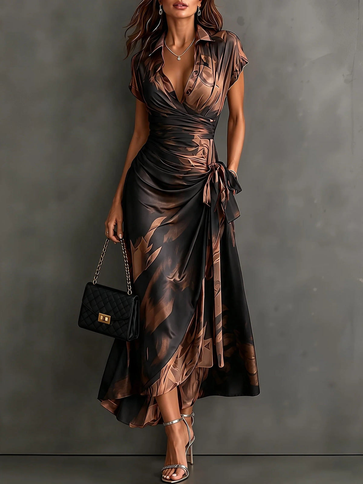 Wrap Dress Watercolor Print Ruffled High-Low Hem