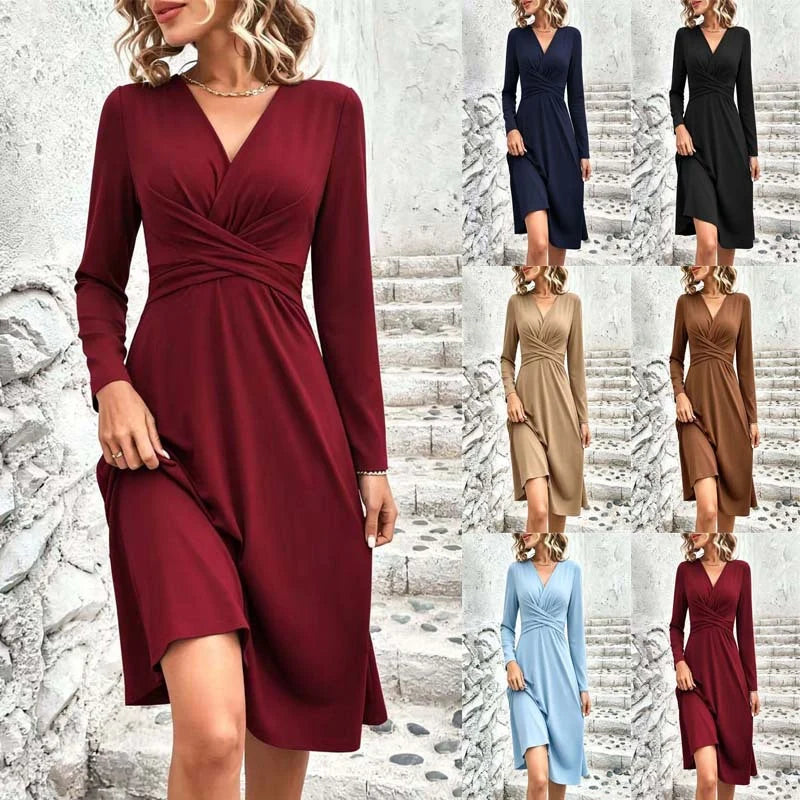 Wrap Midi Dress Stretch Jersey Pockets