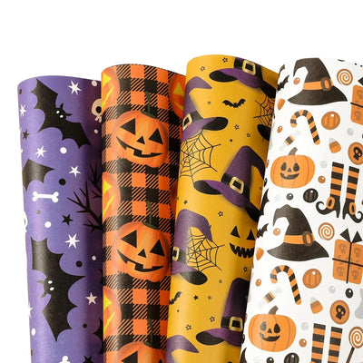 Wrapping Paper Ghosts Pumpkins & Bats Set of 4