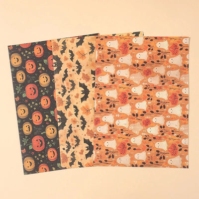 Wrapping Paper Ghosts Pumpkins & Bats Set of 4